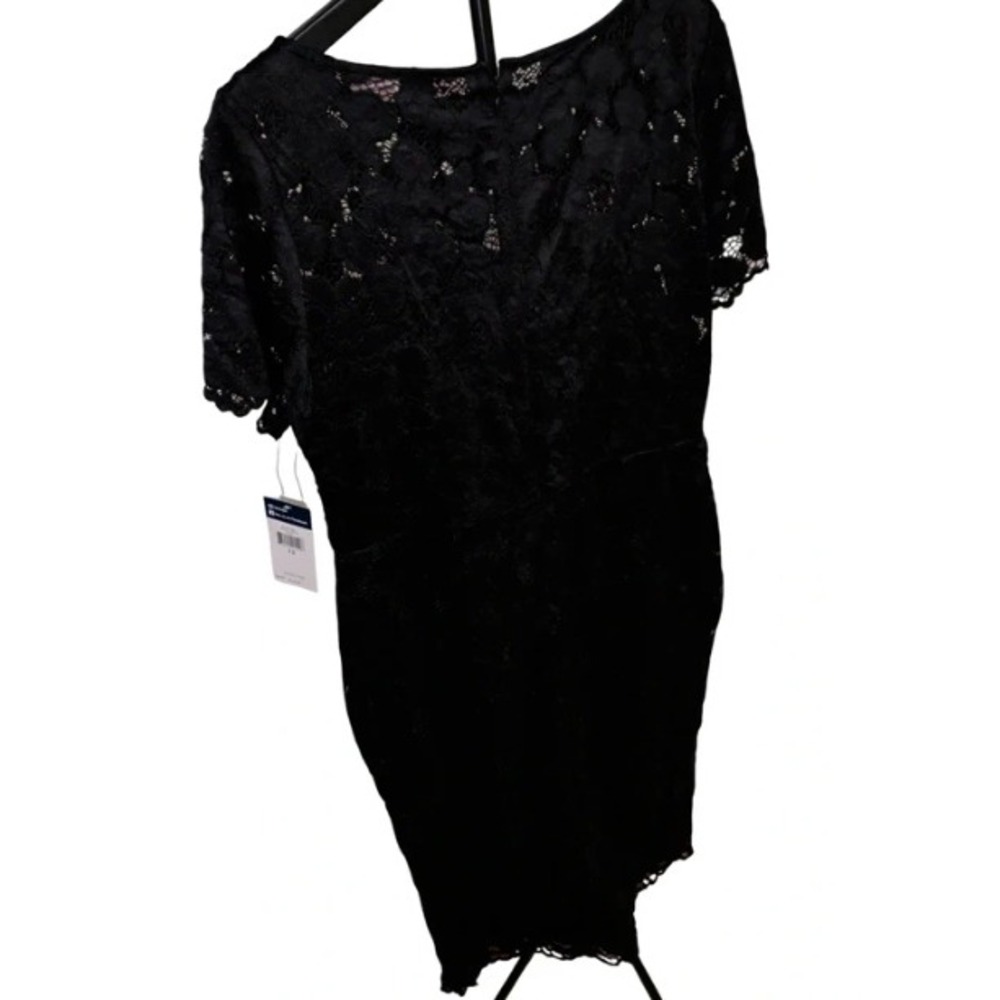 Chaps Lace Dress Womens 12 Black NWT Floral Sheath Short Sleeve